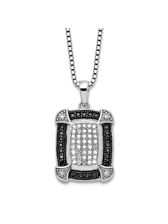 925 Sterling Silver Polished Prong set Spring-Ring Black and White Diamond Pendant Necklace 13mm Wide Pendant for Women