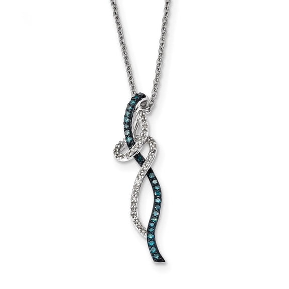 Sterling Silver Rhodium-plated White Night Blue & White Diamond Swirl Pendant Necklace