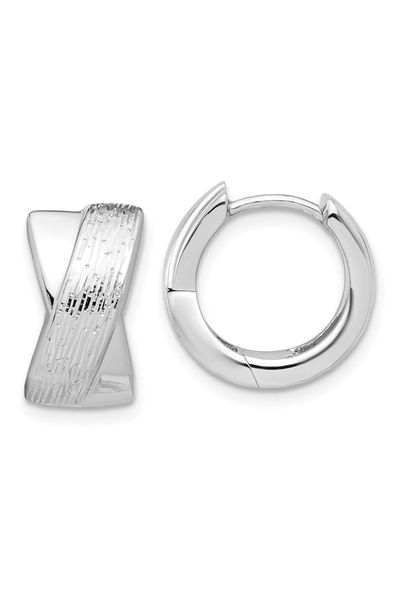 Sterling Silver Rhodium-plated and D/C Hinged Hoop Earrings