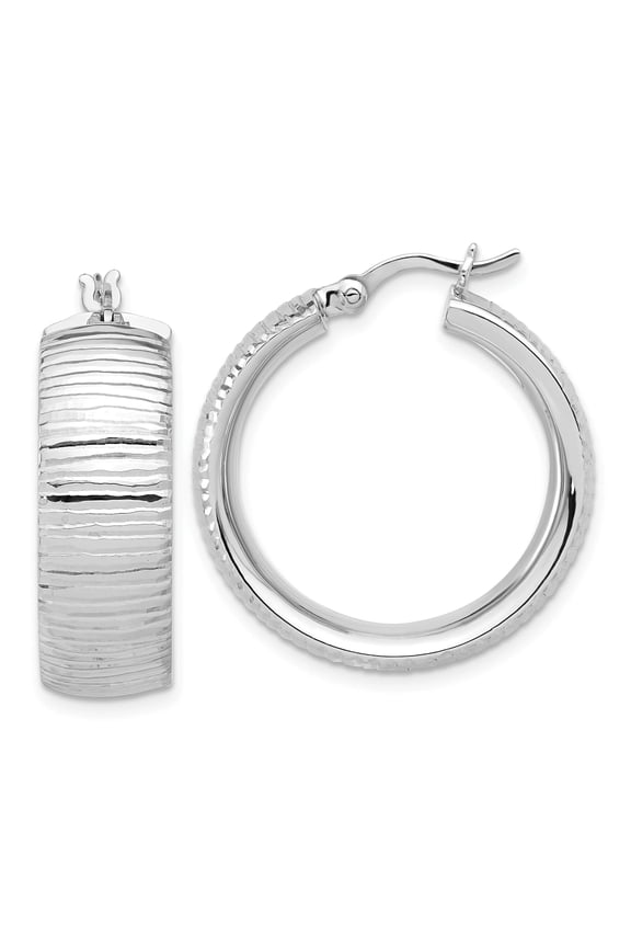 Sterling Silver Rhodium-plated and D/C Hoop Earrings