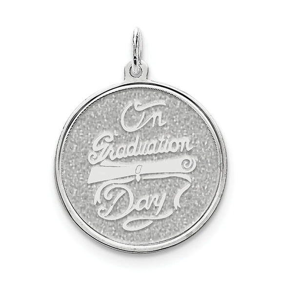 925 Sterling Silver Solid On Graduation Day Disc Charm Pendant Necklace 32x25mm Wide - Pendant for Women