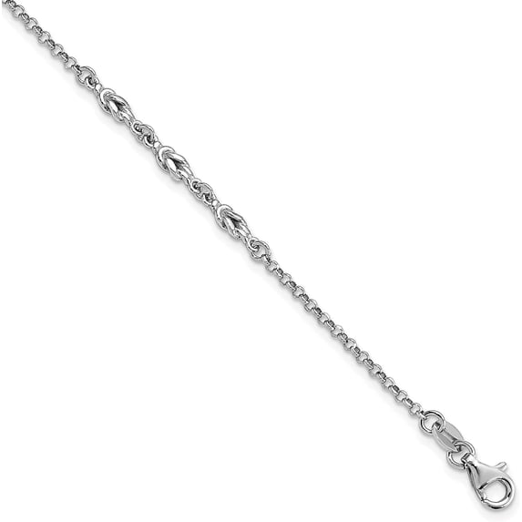 Sterling Silver Rhodium-plated w/ 1in ext Anklet - 10"- Made In Italy