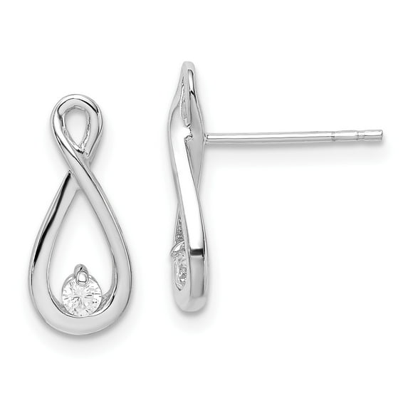 Sterling Silver Rhodium-plated w/CZ Post Earrings