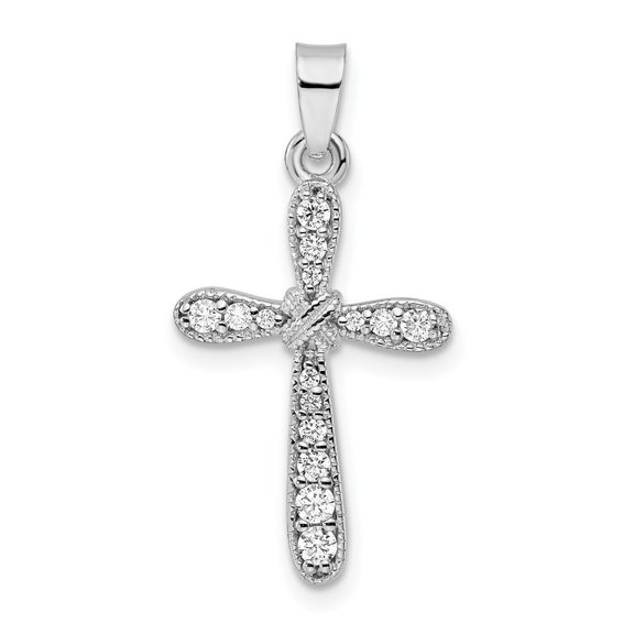 Finest Gold Sterling Silver Rhodium-Plated with CZ X-Center Cross Pendant