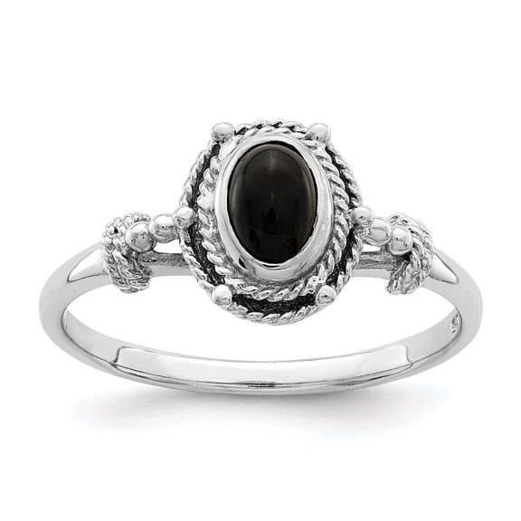 Sterling Silver Rhodium-plated with Black Oval Onyx Stone Ring QR7011