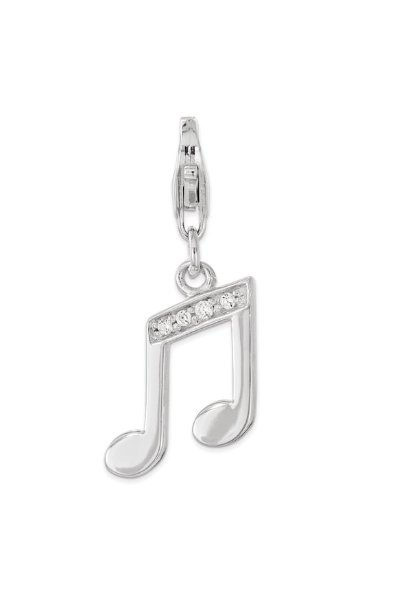 Sterling Silver Rhodium-plated with Cz Music Note Lobster Clasp Charm Female Adult