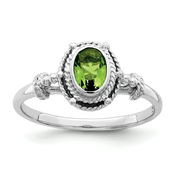 Sterling Silver Rhodium-plated with Green Oval Cubic Zirconia Stone Ring Size 8