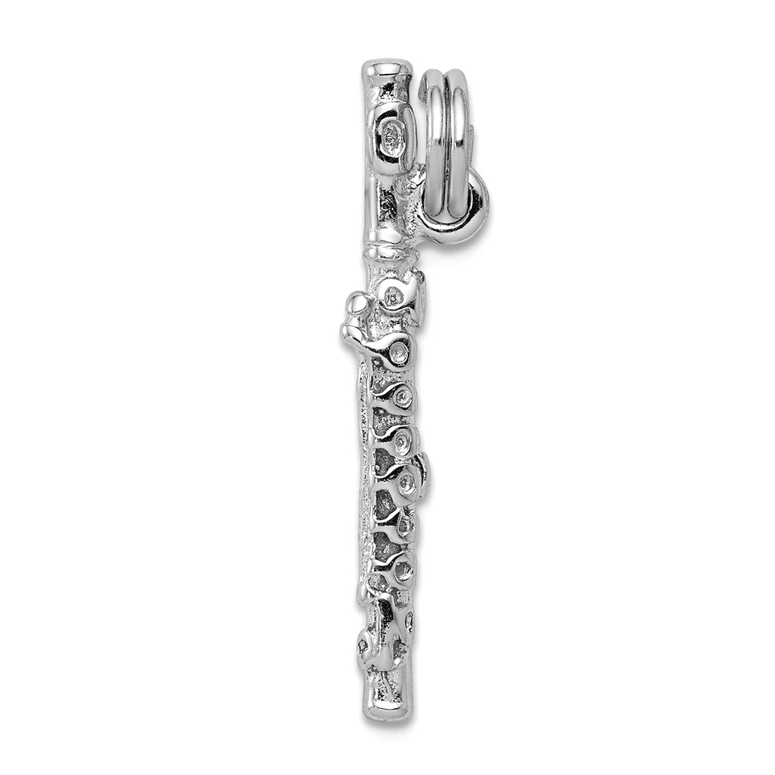 925 Sterling Silver Solid Polished Flute With Spring-Ring Charm 25x4mm Wide Charm for Women