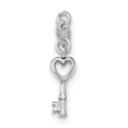 thumbnail image 1 of Sterling Silver Rhodium-platedPolished Open Heart Key Charm, 1 of 1
