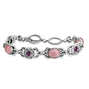 AMERICAN WEST JEWELRY Sterling Silver Rhodochrosite and Rhodolite Garnet Concha Link Bracelet, Sizes Small to Large