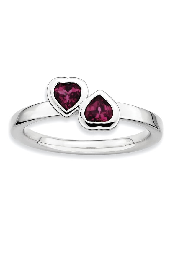 Sterling Silver Rhodolite Garnet Double Heart Ring