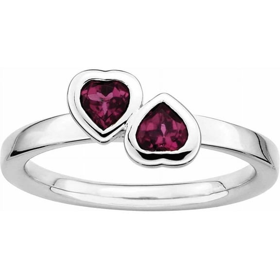 Sterling Silver Rhodolite Garnet Double Heart Ring