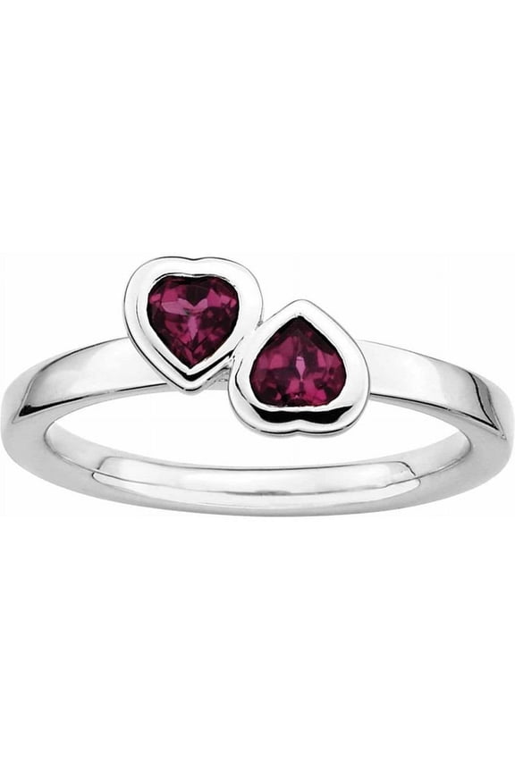 Sterling Silver Rhodolite Garnet Double Heart Ring