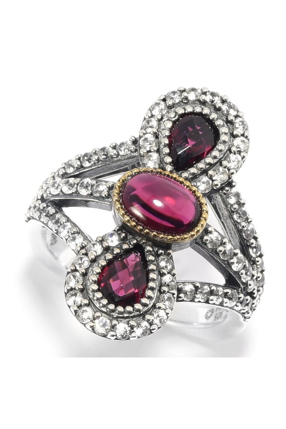 Sterling Silver Rhodolite Garnet & White Zircon Split Shank Ring