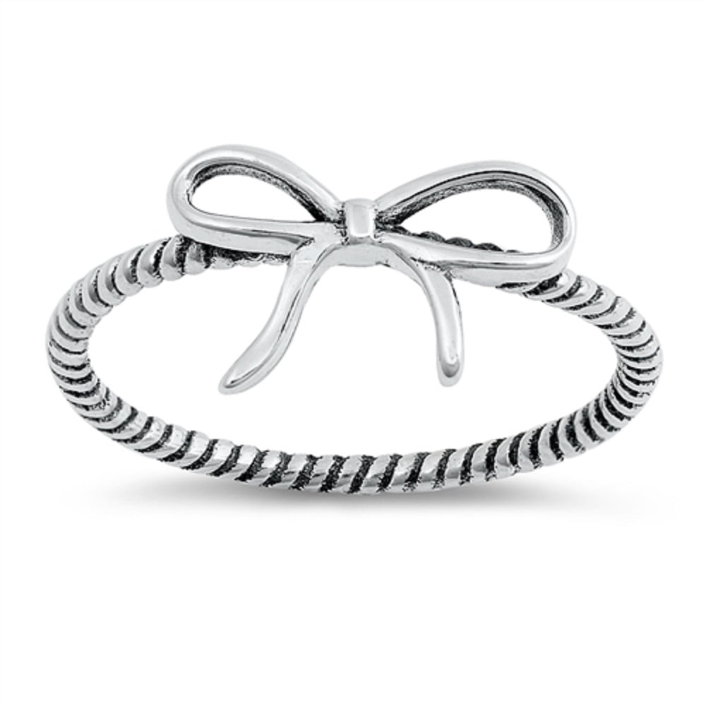 Sterling Silver Ribbon Bow Rope Ring Size