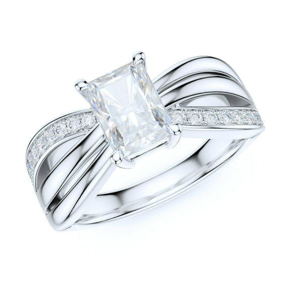 Sterling Silver Ribbon Bowknot Infinity Simulated Emerald Cut Diamond Engagement Ring Cross Twisted Knot Promise Ring (3.5)
