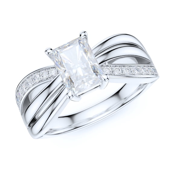 Sterling Silver Ribbon Bowknot Infinity Simulated Emerald Cut Diamond Engagement Ring Cross Twisted Knot Promise Ring (7.5)