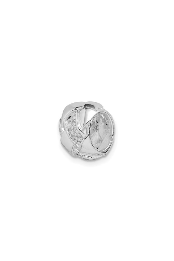 Sterling Silver Ribbon Charm Bead for Women with Cubic Zirconia, Textured and Polished Finish, Symbolizes Unity, Fits European Style Bracelet, Elegant Jewelry Accessory