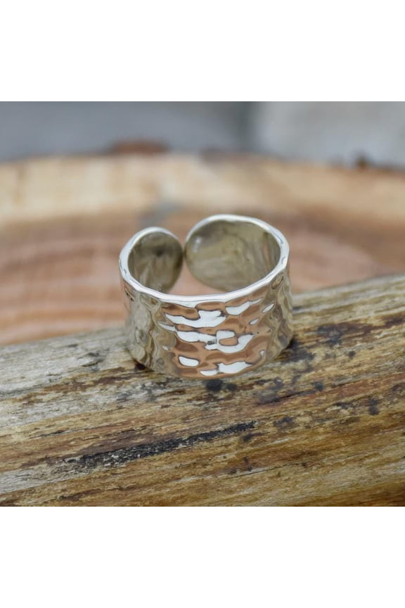 Sterling Silver Ring | 925 Silver Jewelry Hammered Band Adjustable Thumb Wide Durable Artisan Designer