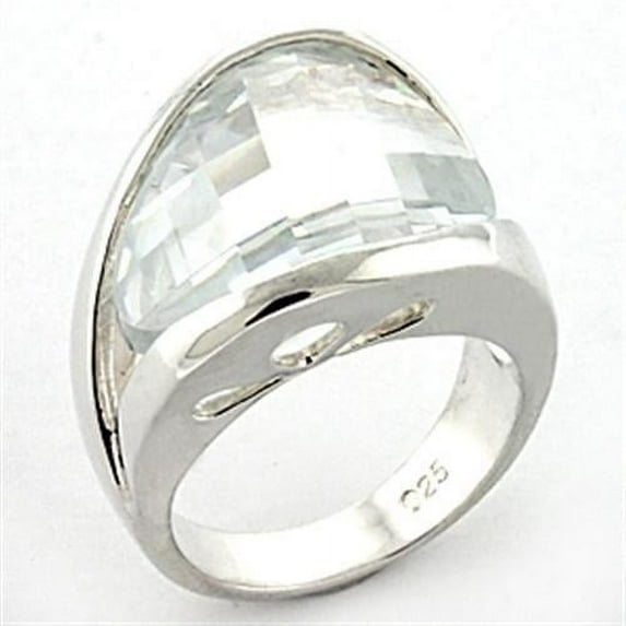 Sterling Silver Ring AAA GRD CZ Clear LOAS776 for Women Clear Stone Color Style Rhodium Size 10