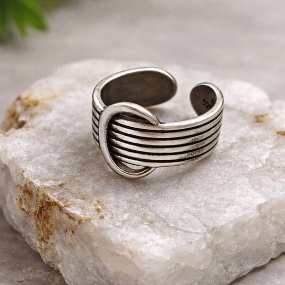 Sterling Silver Ring Chunky Open Band Adjustable Thumb Ring With Oxidized Finish