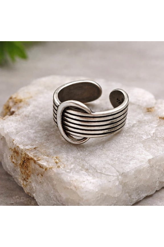 Sterling Silver Ring Chunky Open Band Adjustable Thumb Ring With Oxidized Finish