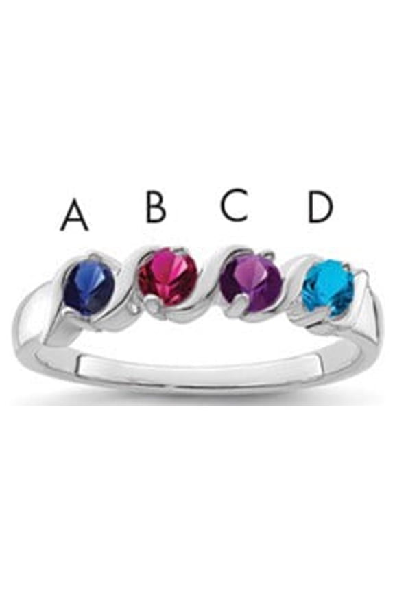 Sterling Silver Ring Family & Mothers Rhodium-plated Synthetic 4 Stone Mother's