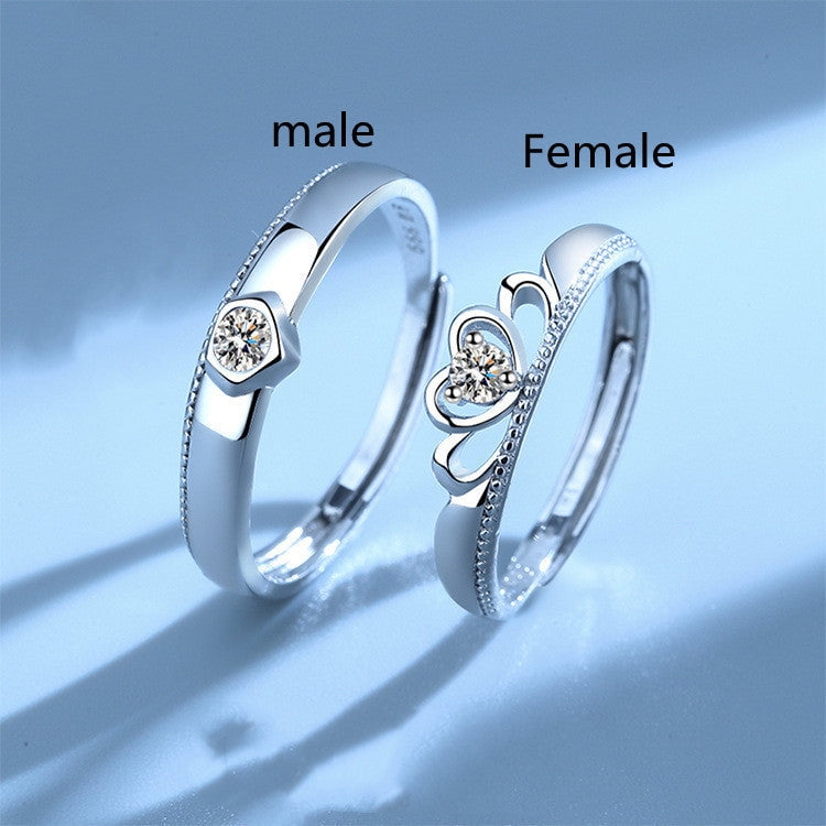 Sterling Silver Crown Couple Ring Adjustable Opening For Men And