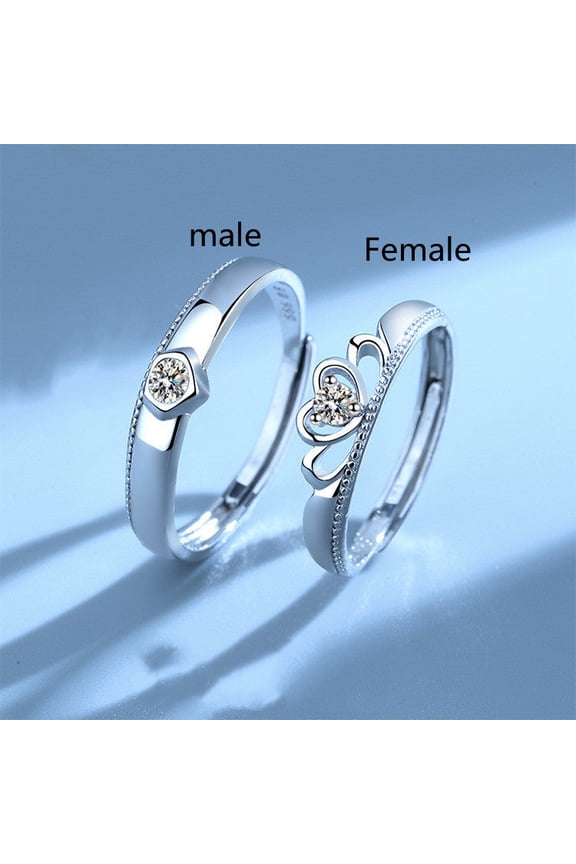 Sterling Silver Crown Couple Ring Adjustable Opening For Men And Women Fashion Jewelry Nation Style Gem Inlays