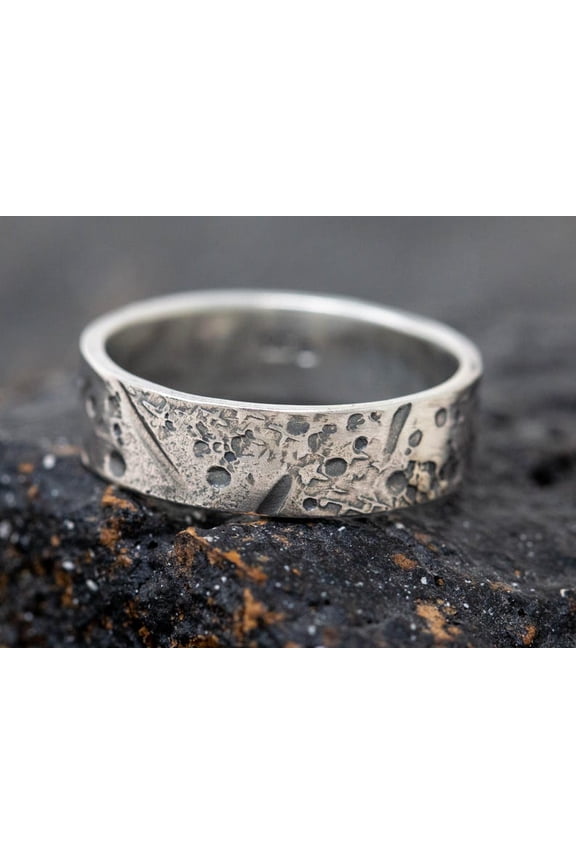 Sterling Silver Ring Handforged 6mm Wide Rustic Textured Statement Band, Celestial Inspired Hammered Minimalist Jewelry