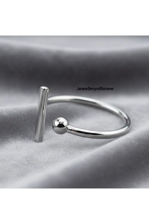 Sterling Silver Ring - Handmade Adjustable Silver Bar Open Band Boho Style Jewelry for Women