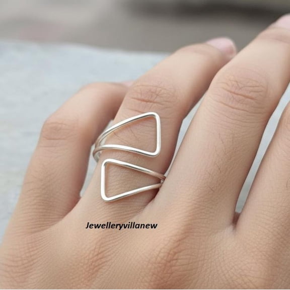 Sterling Silver Ring - Handmade Geometric Boho Minimalist Style Artisan Silver Band for Women