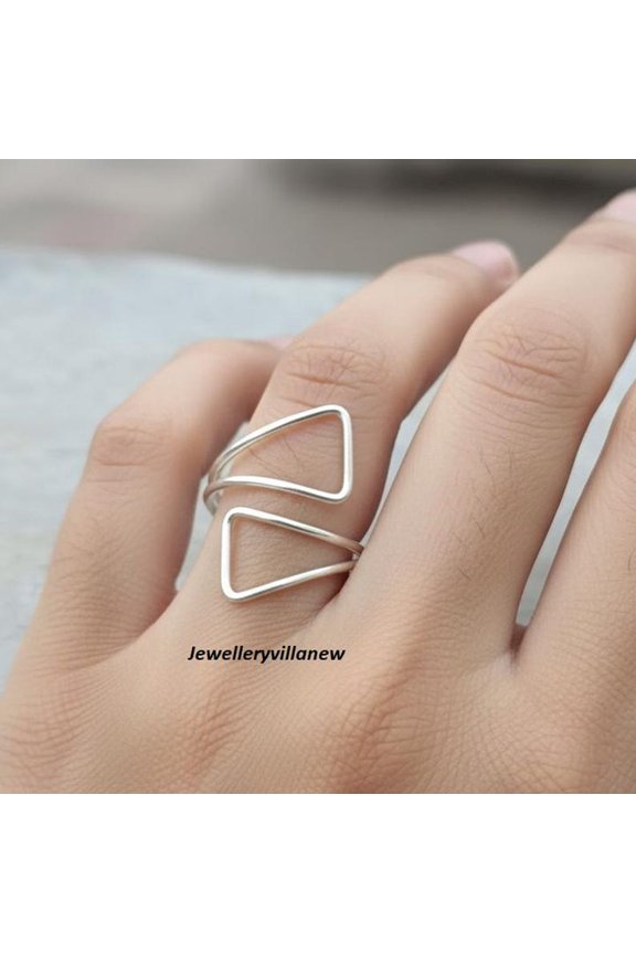 Sterling Silver Ring - Handmade Geometric Boho Minimalist Style Artisan Silver Band for Women