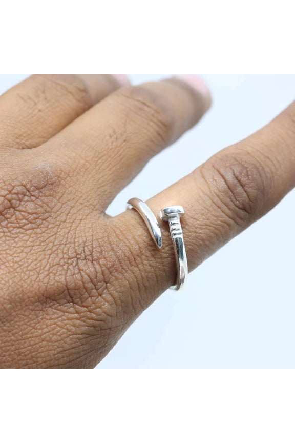 Sterling Silver Ring - Handmade Modern Nail Wrap With Adjustable Open Band