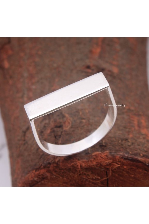 Sterling Silver Ring - Handmade Open Bar Stacking Ring, Adjustable Silver Band, Minimalist Everyday Jewelry