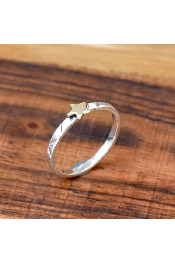 Sterling Silver Ring - Minimalist Star Ring, Textured 925 Silver Band, Celestial Jewelry, Rising Star Design