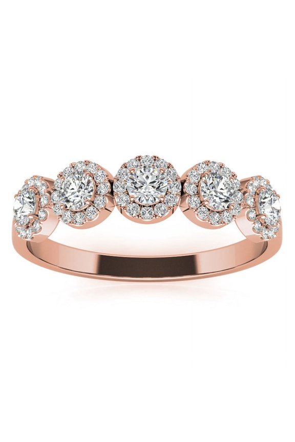 Sterling Silver Ring Rose Gold Plated Five stone Ring For Women