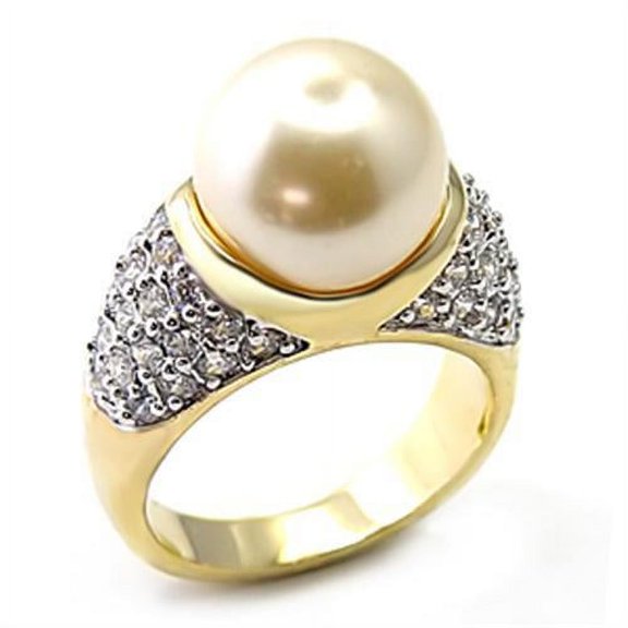 Sterling Silver Ring Synthetic White 7X216 for Women Style Gold+Rhodium