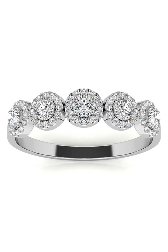 Sterling Silver Ring White Gold Plated Five stone Ring For Women