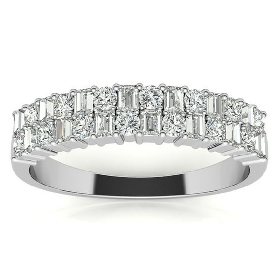 Sterling Silver Ring White Gold Plated Two-Row Ring For Women