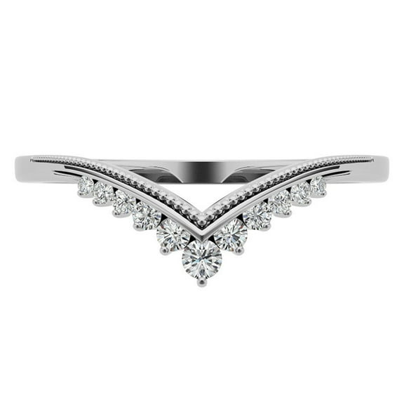 Sterling Silver Ring White Gold Plated V-shaped Ring for Women