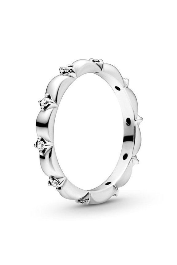 Sterling Silver Ring With Crown Daisy Design Blue Earth Moon Inlaid Gems For Her Elegant Jewelry Timeless Gift