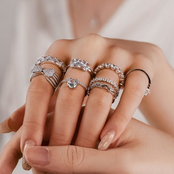 Sterling Silver Ring With Diamonds Simple Ladies Ring