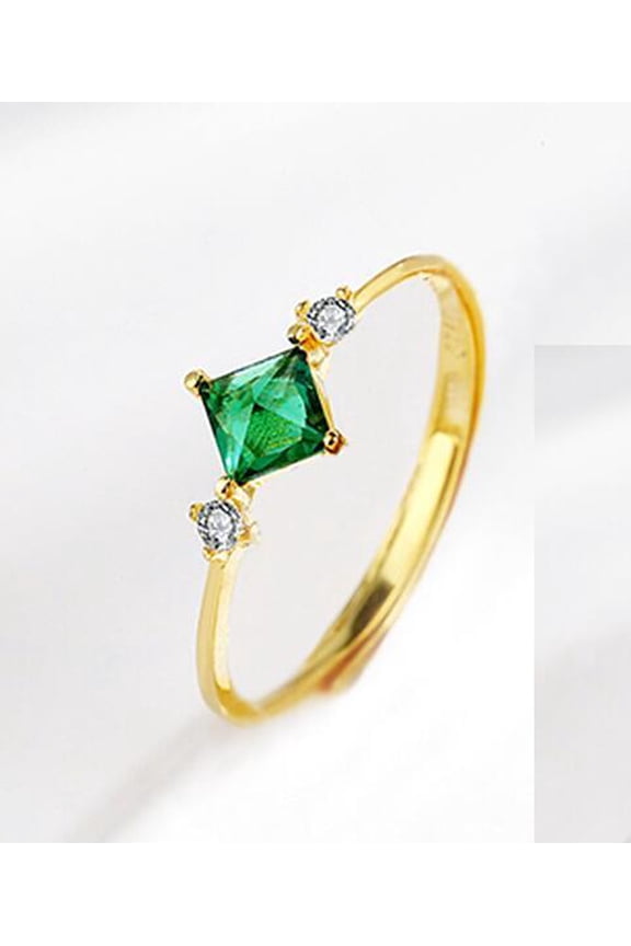Sterling Silver Ring With Emerald Diamonds Korean Style Geometry Diamond Festive Packaging Individually Packed