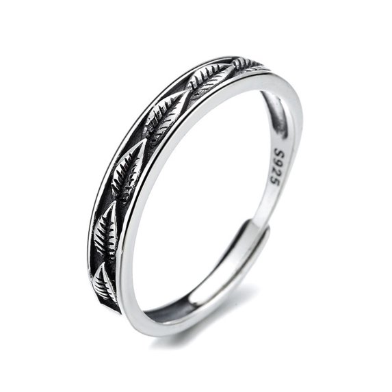 Sterling Silver Ring For Women Vintage Leaf Oxidized Adjustable Open Ring Anniversary Gift Idea For Daily Wear
