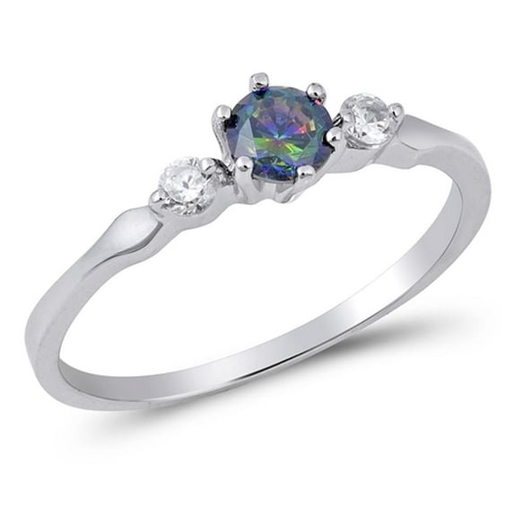 Sterling Silver Ring w/ Multi-color CZ & Clear CZ Band 925 Black Female Size 7