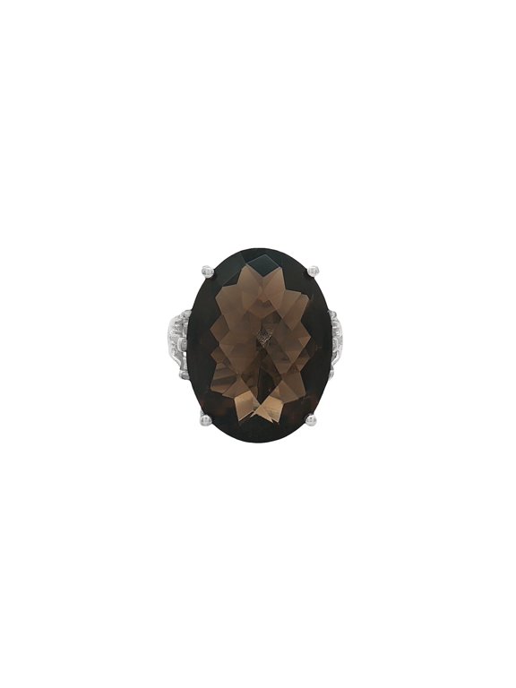 Sterling Silver Ring with Oval Cut Smoky Quartz Gemston