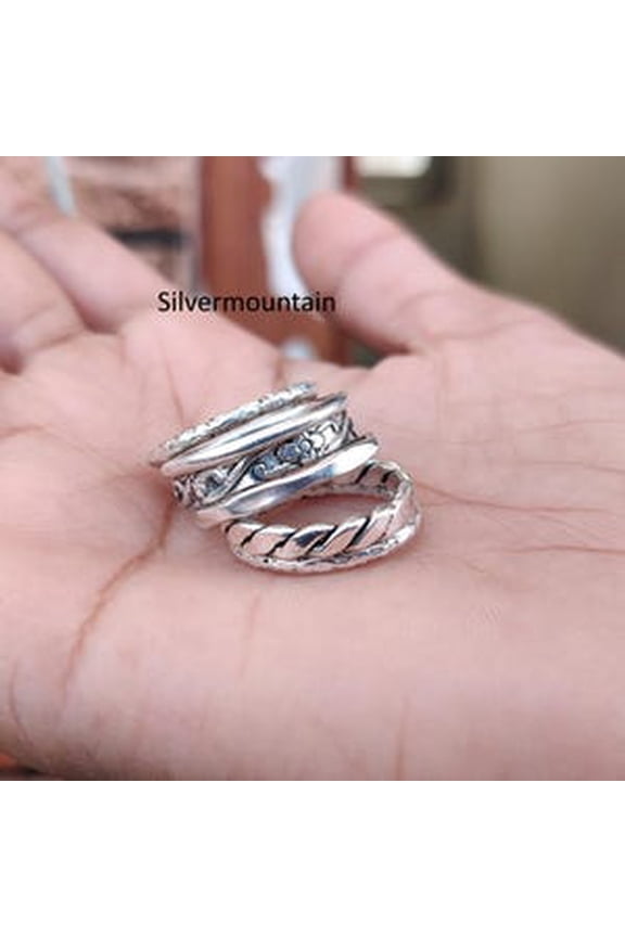 Sterling Silver Rings 925 - Set Of Six Delicate Stackable Bands, Dainty Silver Jewelry Gift For Women, Minimalist Style