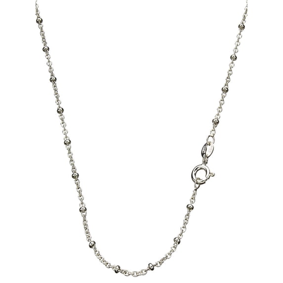 Sterling Silver Rolo Oval Cable Chain Bead Stations Necklace Nickel Free Italy, 18"