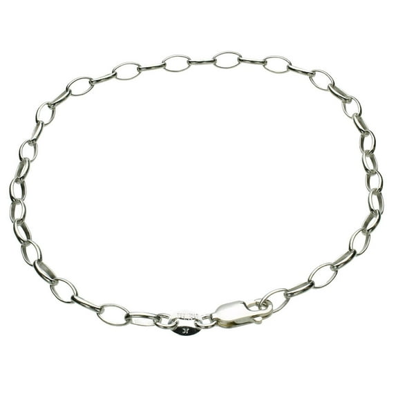 Sterling Silver Rolo Oval Link Clip-on Charm Adjustable Bracelet Italy, 7.5"